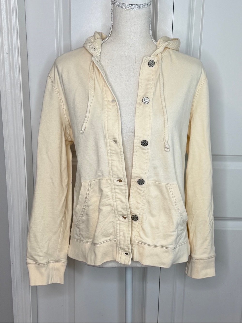 Lauren Jeans Co. VTG Cream Button Front Hoodie Large Cotton LRL Ralph Lauren 90s